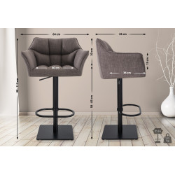 Lot de 2 tabourets de bar en tissu Damaso gris