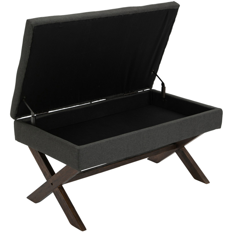 Banco Namaro tapizado en tela con almacenamiento Gris oscuro,Antiguo