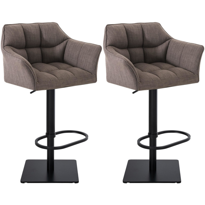 Lot de 2 tabourets de bar en tissu Damaso gris