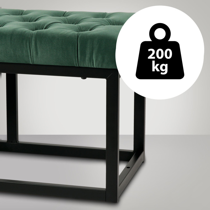 Banc en velours Polson, noir, 150 cm, vert