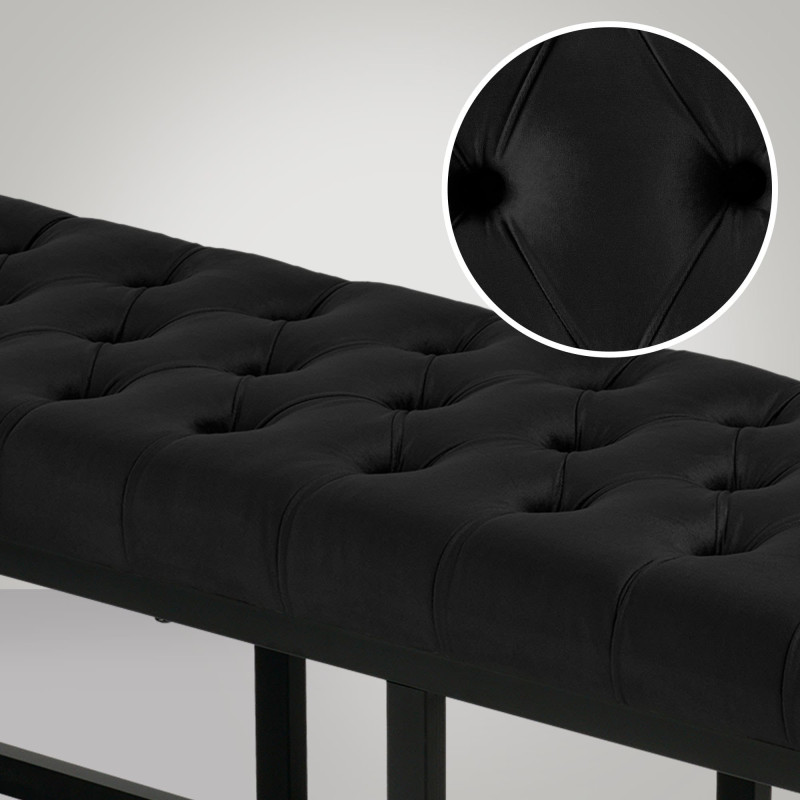 Banc en velours Polson, noir, 150 cm