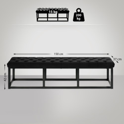 Banc en velours Polson, noir, 150 cm