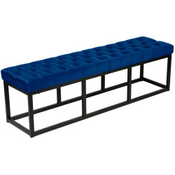 Banc en velours Polson, noir, 150 cm, bleu