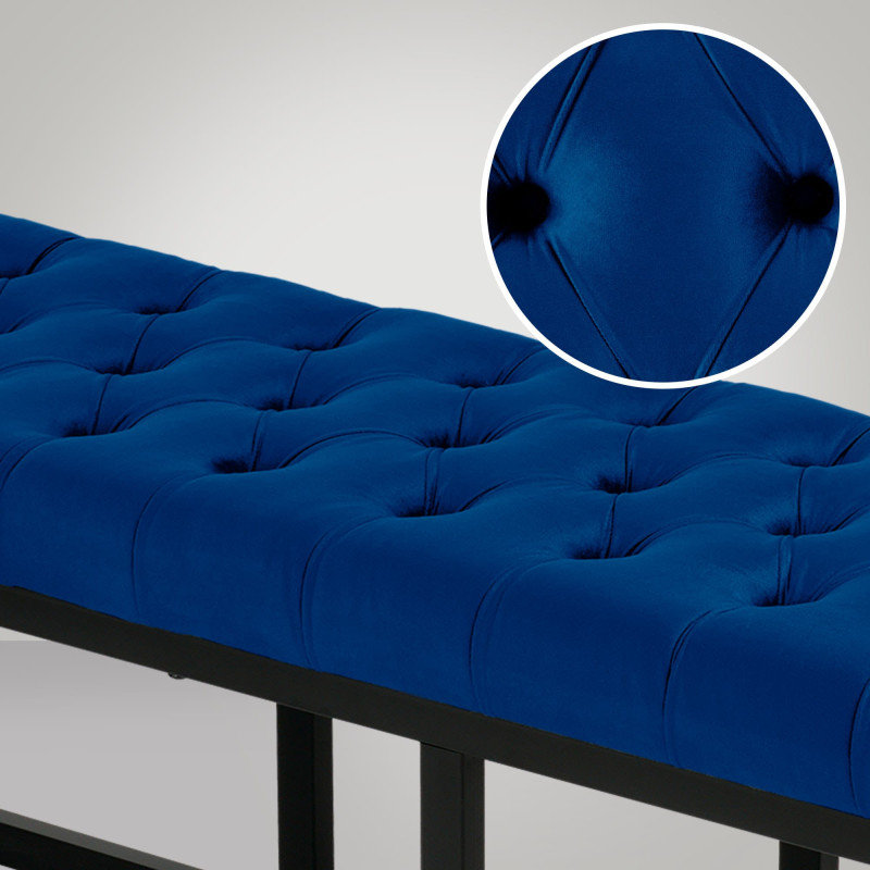 Banc en velours Polson, noir, 150 cm, bleu