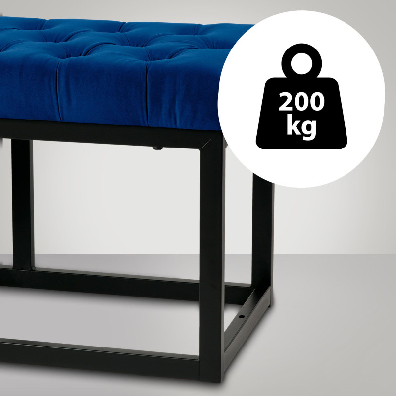 Banc en velours Polson, noir, 150 cm, bleu