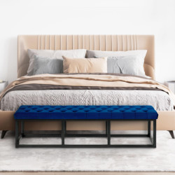 Banc en velours Polson, noir, 150 cm, bleu