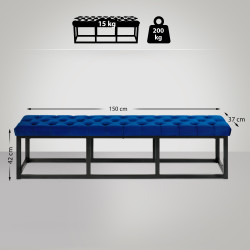 Banc en velours Polson, noir, 150 cm, bleu