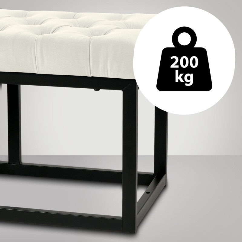 Banc Polson en velours noir, 150 cm, crème