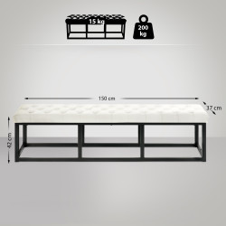 Banc Polson en velours noir, 150 cm, crème