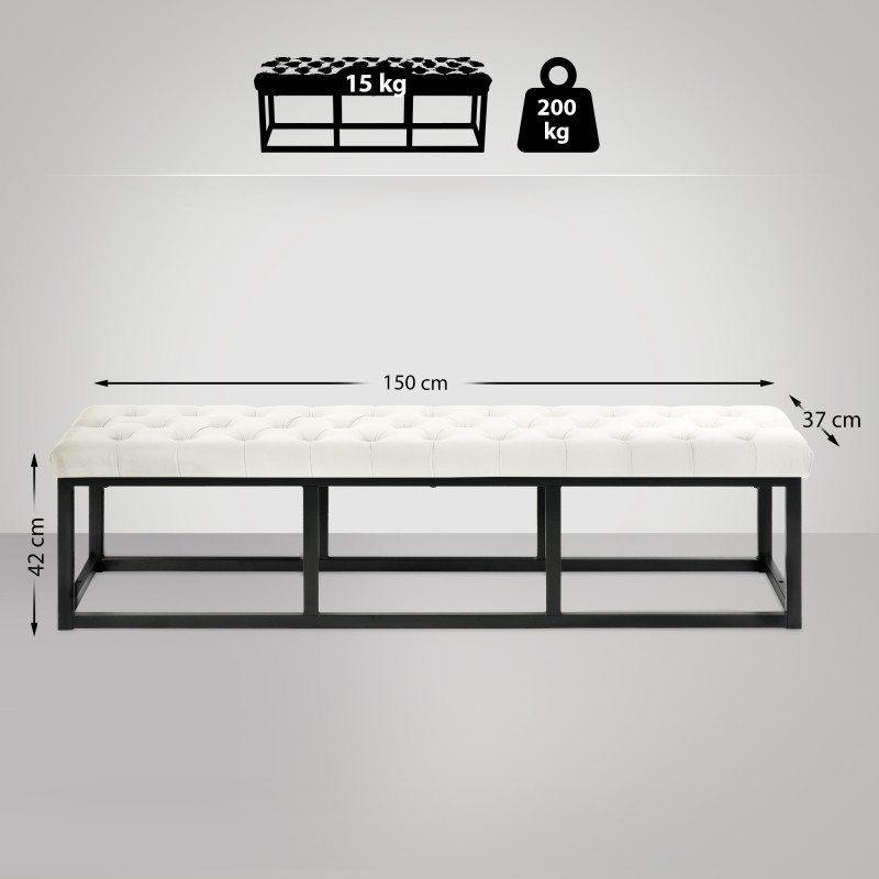 Banc Polson en velours noir, 150 cm, crème