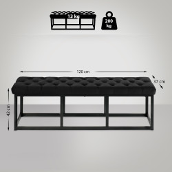 Banc en velours Polson, noir, 120 cm