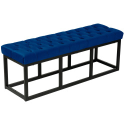 Banc en velours Polson, noir, 120 cm, bleu
