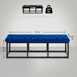Banc en velours Polson, noir, 120 cm, bleu