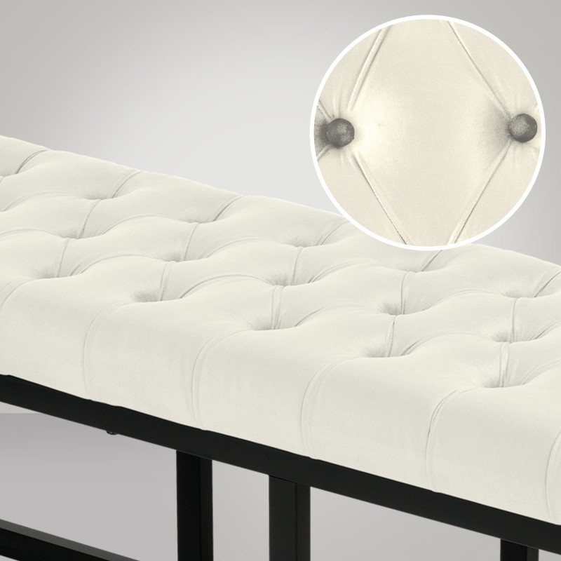 Banc Polson en velours noir, 120 cm, crème