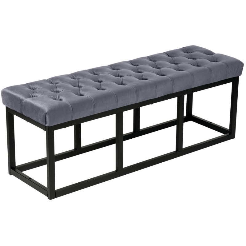 Banc en velours Polson, noir, 120 cm, gris