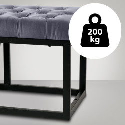 Banc en velours Polson, noir, 120 cm, gris