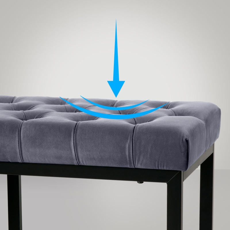 Banc en velours Polson, noir, 120 cm, gris