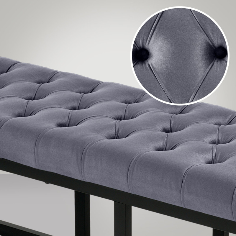 Banc en velours Polson, noir, 150 cm, gris