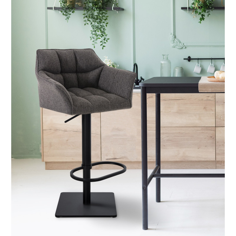Lot de 2 tabourets de bar en tissu Damaso gris titane