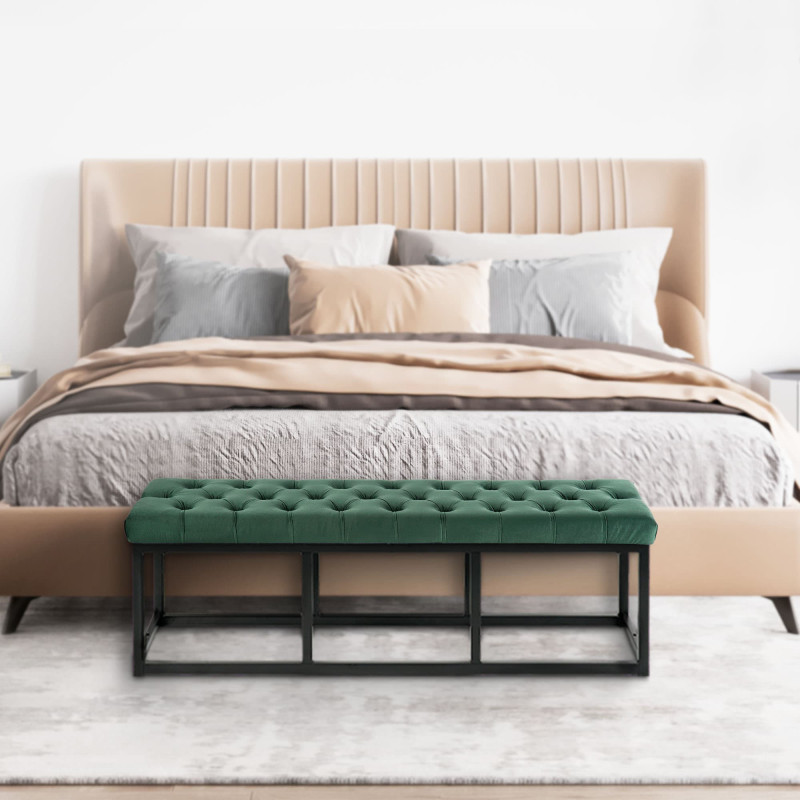 Banc en velours Polson, noir, 120 cm, vert