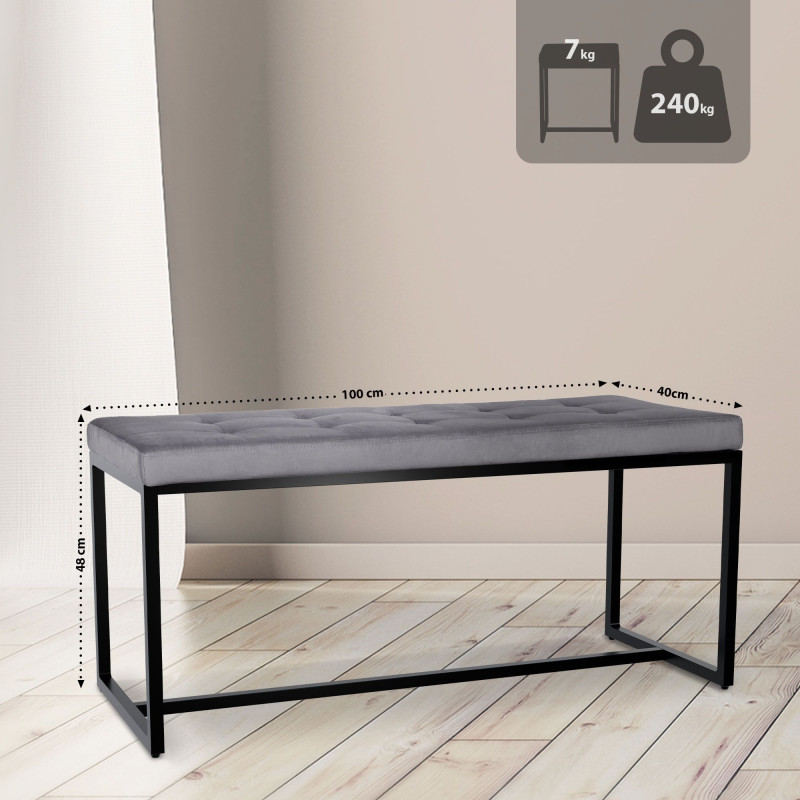 Banquette Barci B, velours, gris foncé