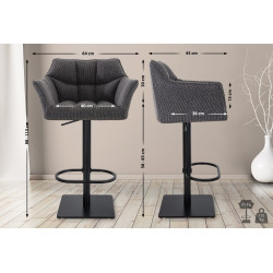 Lot de 2 tabourets de bar en tissu Damaso gris titane