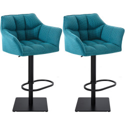 Lot de 2 tabourets de bar en tissu Damaso turquoise