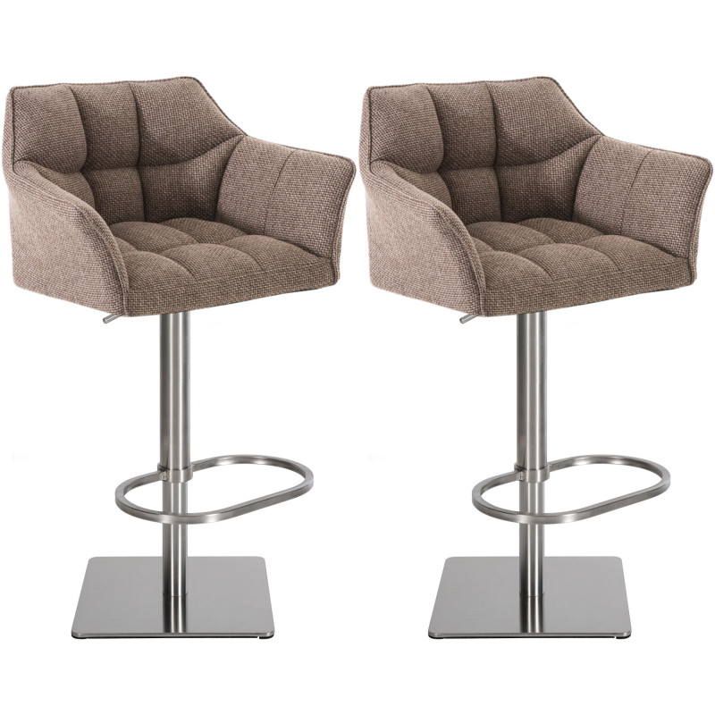 Lot de 2 tabourets de bar en tissu Damaso et acier inoxydable terre brune