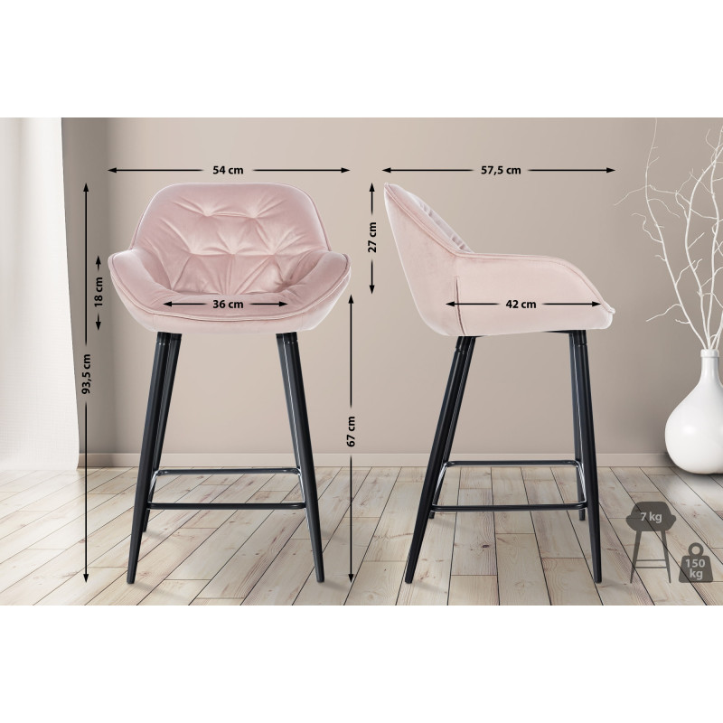 Lot de 2 tabourets de bar Gibson en velours rose