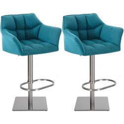 Lot de 2 tabourets de bar en tissu Damaso et acier inoxydable turquoise