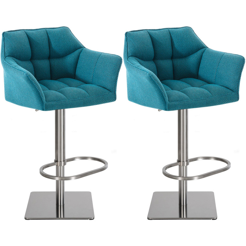 Lot de 2 tabourets de bar en tissu Damaso et acier inoxydable turquoise
