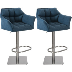 Lot de 2 tabourets de bar en tissu Damaso et acier inoxydable bleu