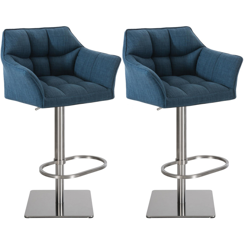 Lot de 2 tabourets de bar en tissu Damaso et acier inoxydable bleu