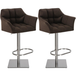 Lot de 2 tabourets de bar en tissu Damaso et acier inoxydable brun