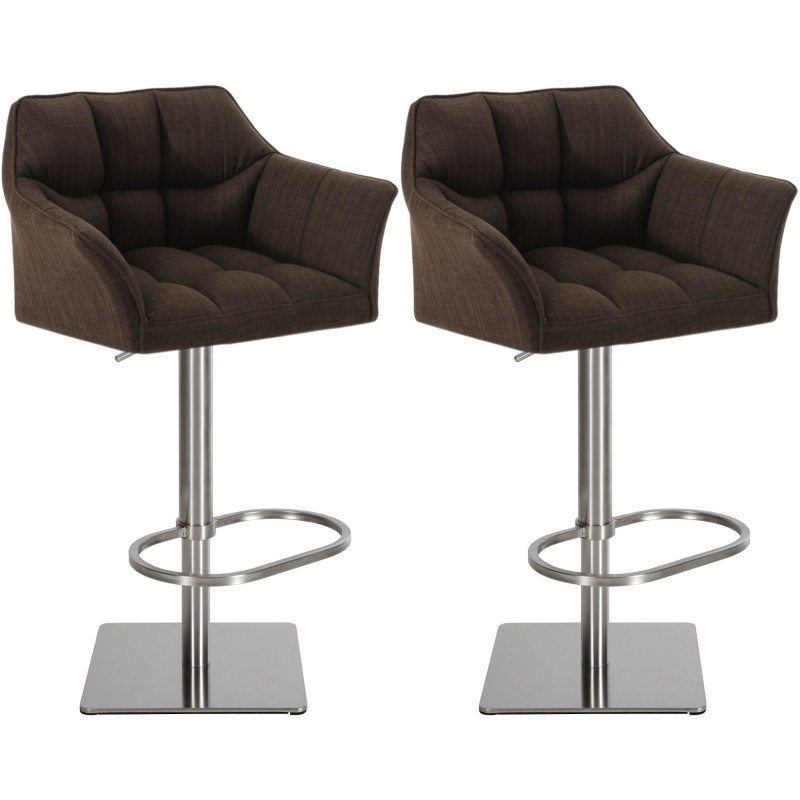 Lot de 2 tabourets de bar en tissu Damaso et acier inoxydable brun