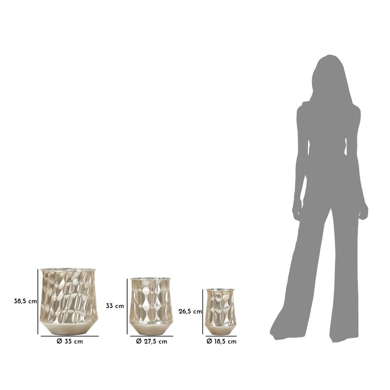 Lot de 3 Vases Argentés Élégants CM Ø35X38,5-27,5X33-18,5X26,5