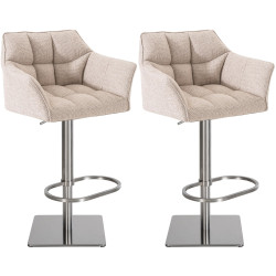 Lot de 2 tabourets de bar en tissu Damaso et acier inoxydable ivoire