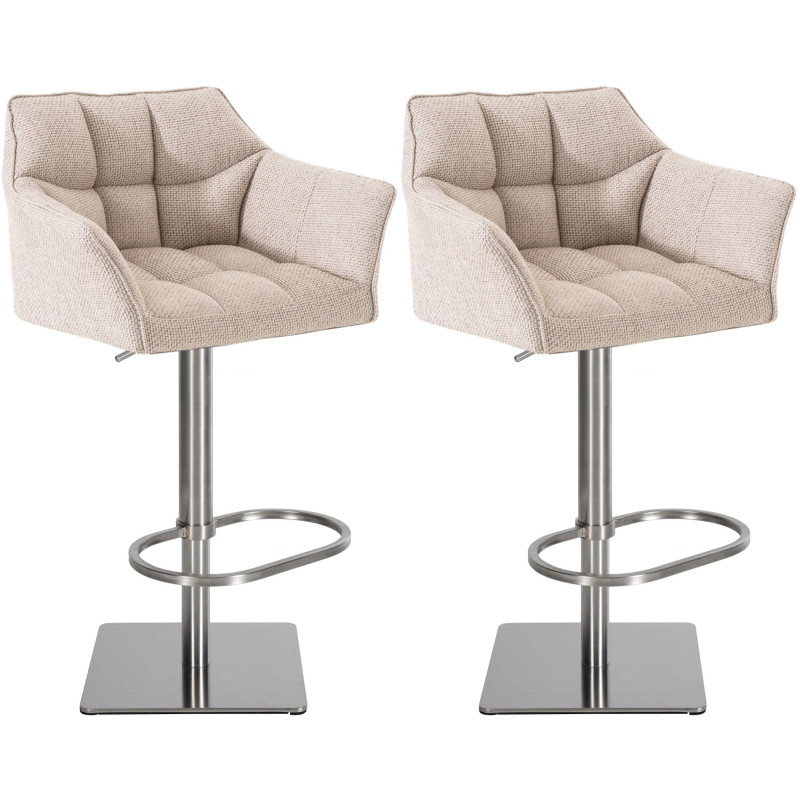 Lot de 2 tabourets de bar en tissu Damaso et acier inoxydable ivoire