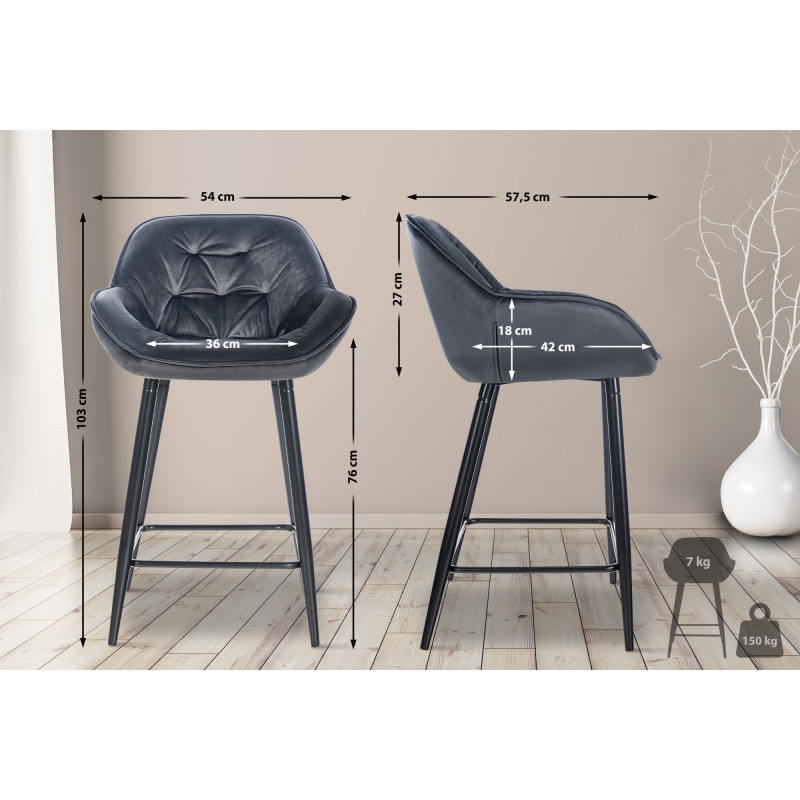 Lot de 2 tabourets de bar Gibson 76 en velours gris foncé
