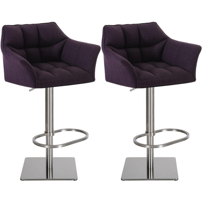 Lot de 2 tabourets de bar en tissu Damaso et acier inoxydable violet
