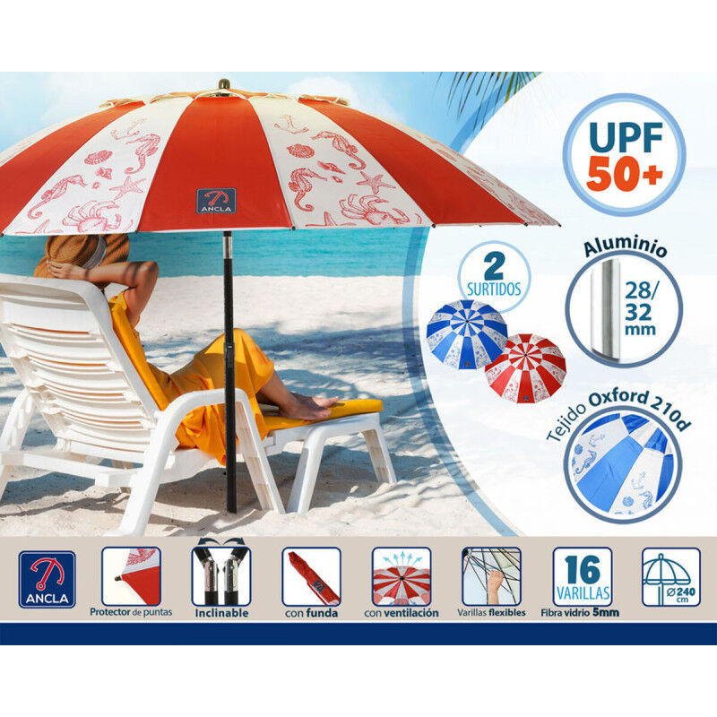 Parasol de plage Ø 240 cm SPF50+ Marin