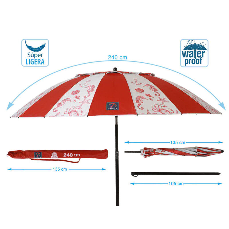 Parasol de plage Ø 240 cm SPF50+ Marin