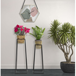 Antique Glam Square Vase Set of 2 Ø 23X70-20X60 cm - Iron