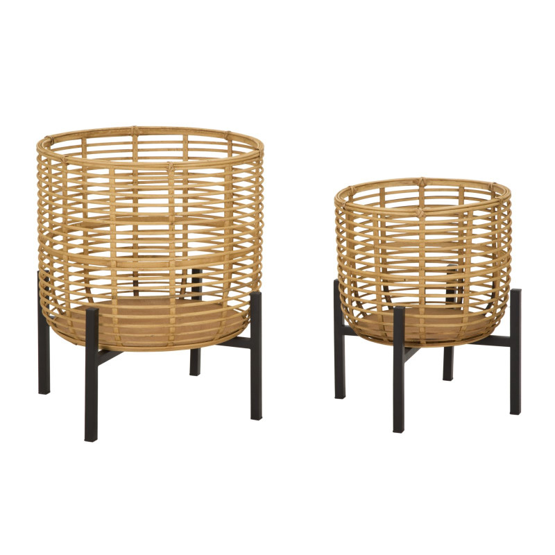 BOHO CHIC Set of 2 ROTIN Vase Holders Ø 41X47-33X39 cm - Rattan & Iron