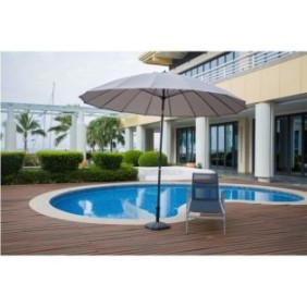 Parasol droit type Shanghai diametre 3m inclinable - Mat aluminium et toile polyester 180g - Taupe - AURINKO