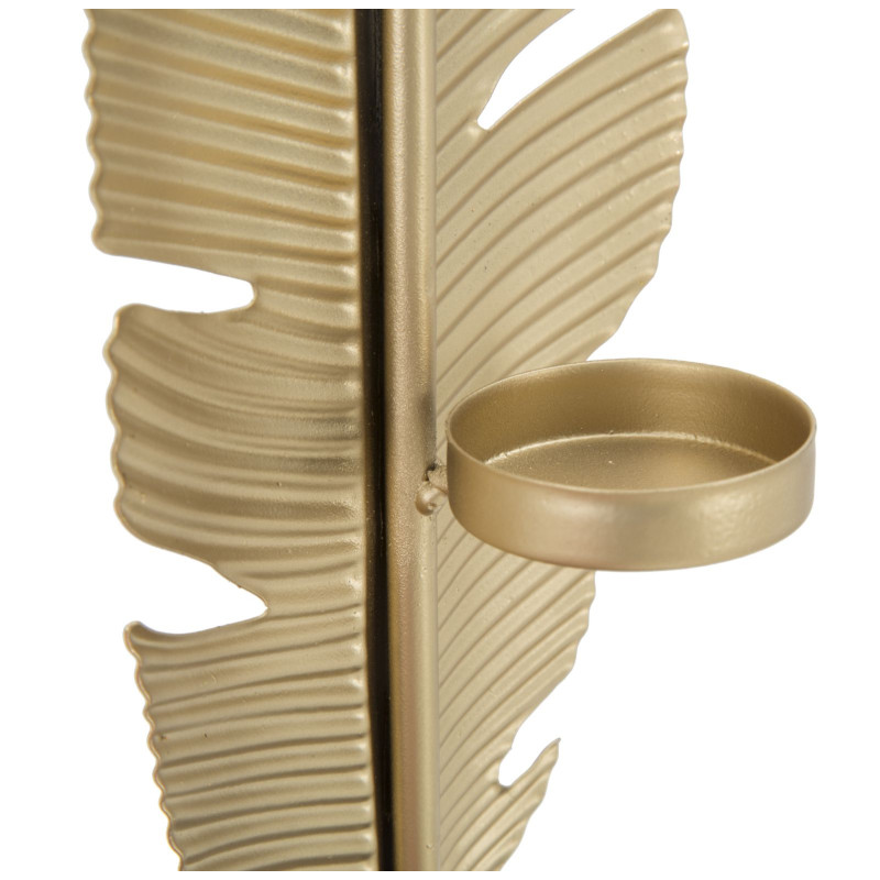 Feuille Glam Sculptée en Flamme Dorée avec Bougeoir – CM 10X10X34