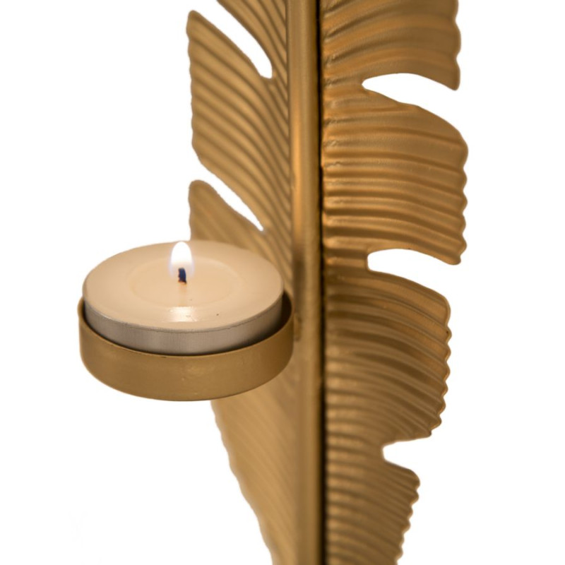 Feuille Glam Sculptée en Flamme Dorée avec Bougeoir – CM 10X10X34