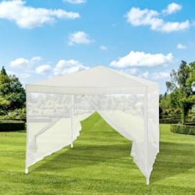 Tonnelle de jardin avec 4 moustiquaires - 3x3m - Acier et polyester 140 g - Blanc