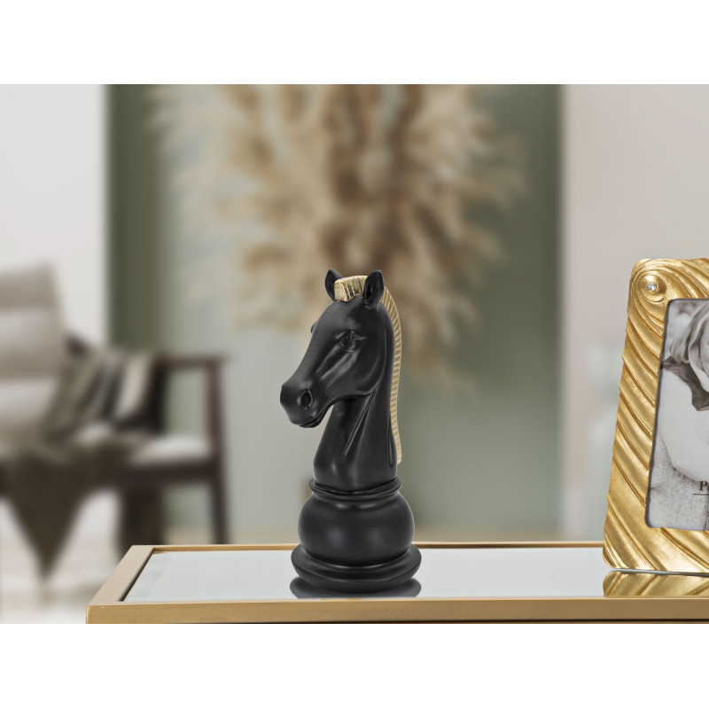 Cheval Noir et Or, Foudre de Puissance Figée – CM 10,5X8,5X19