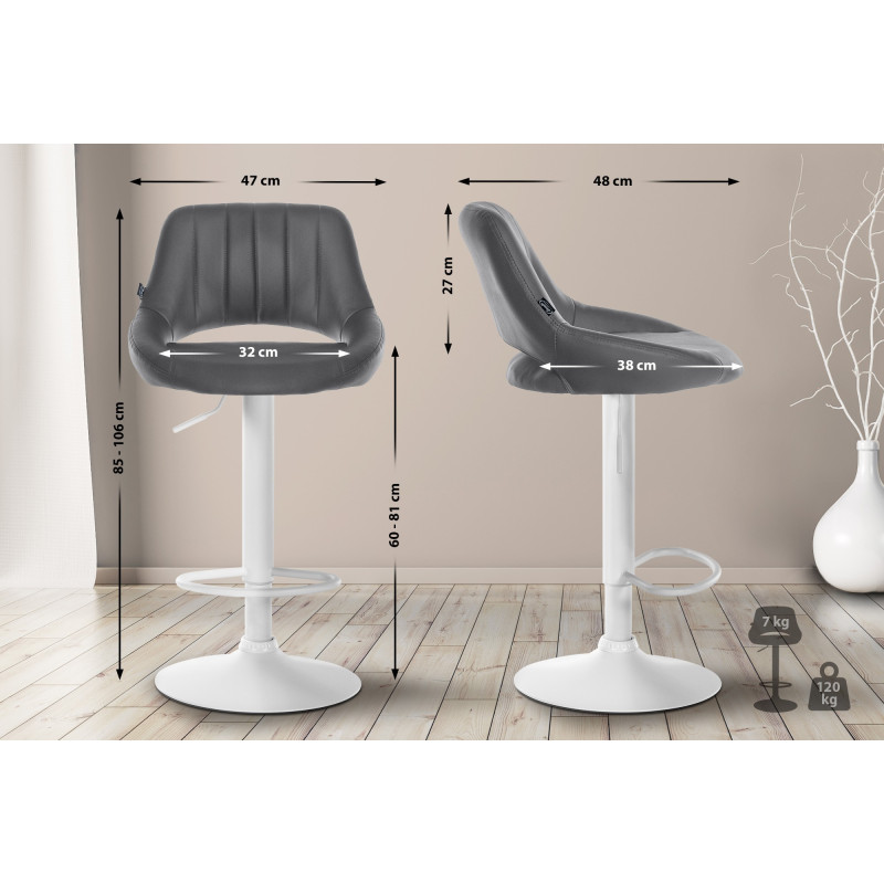 Tabouret de bar Milet en cuir artificiel blanc gris
